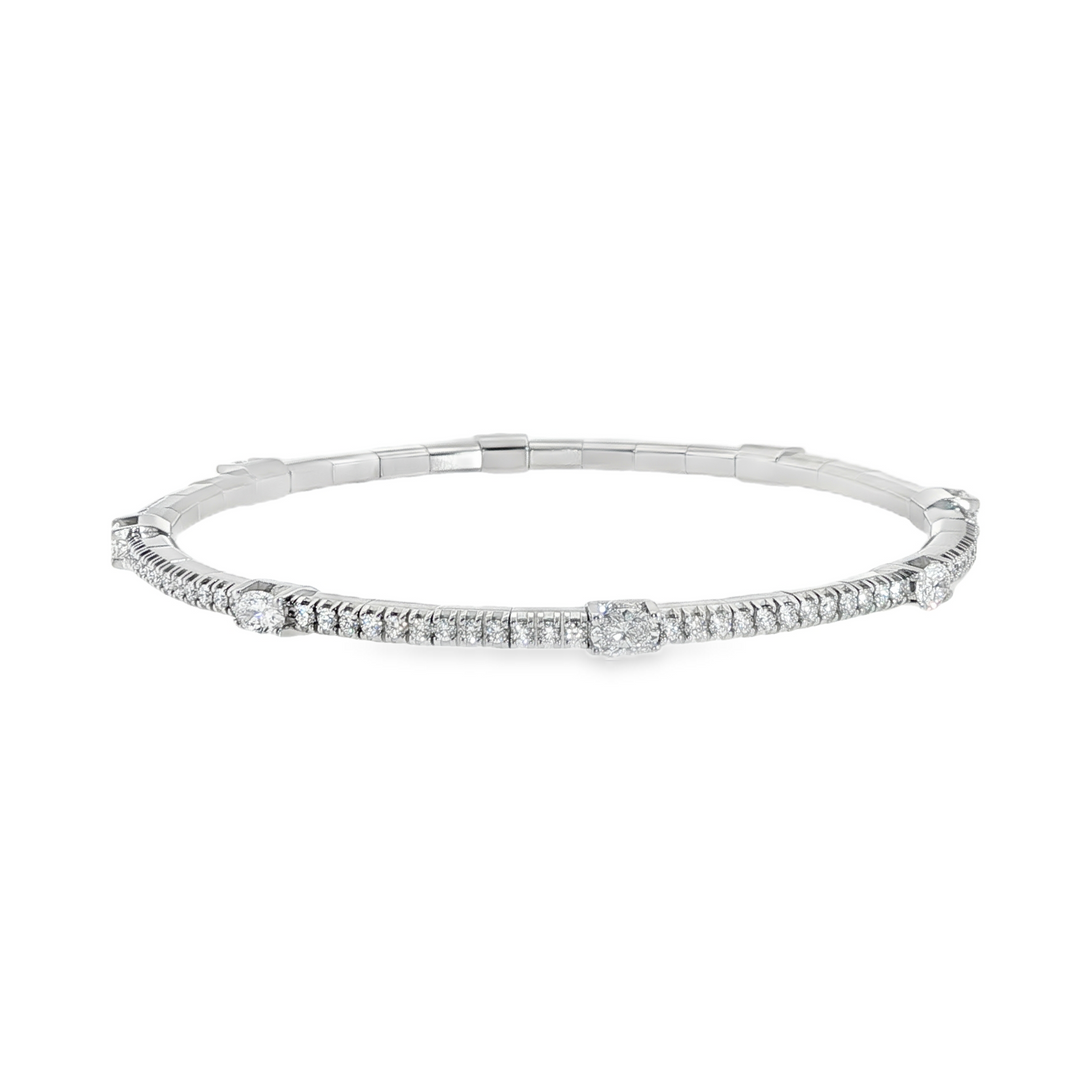 White Gold And Diamond Stretch Bracelet With Oval Diamond Accents