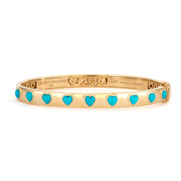 14K Turquoise Heart on the Line Bangle