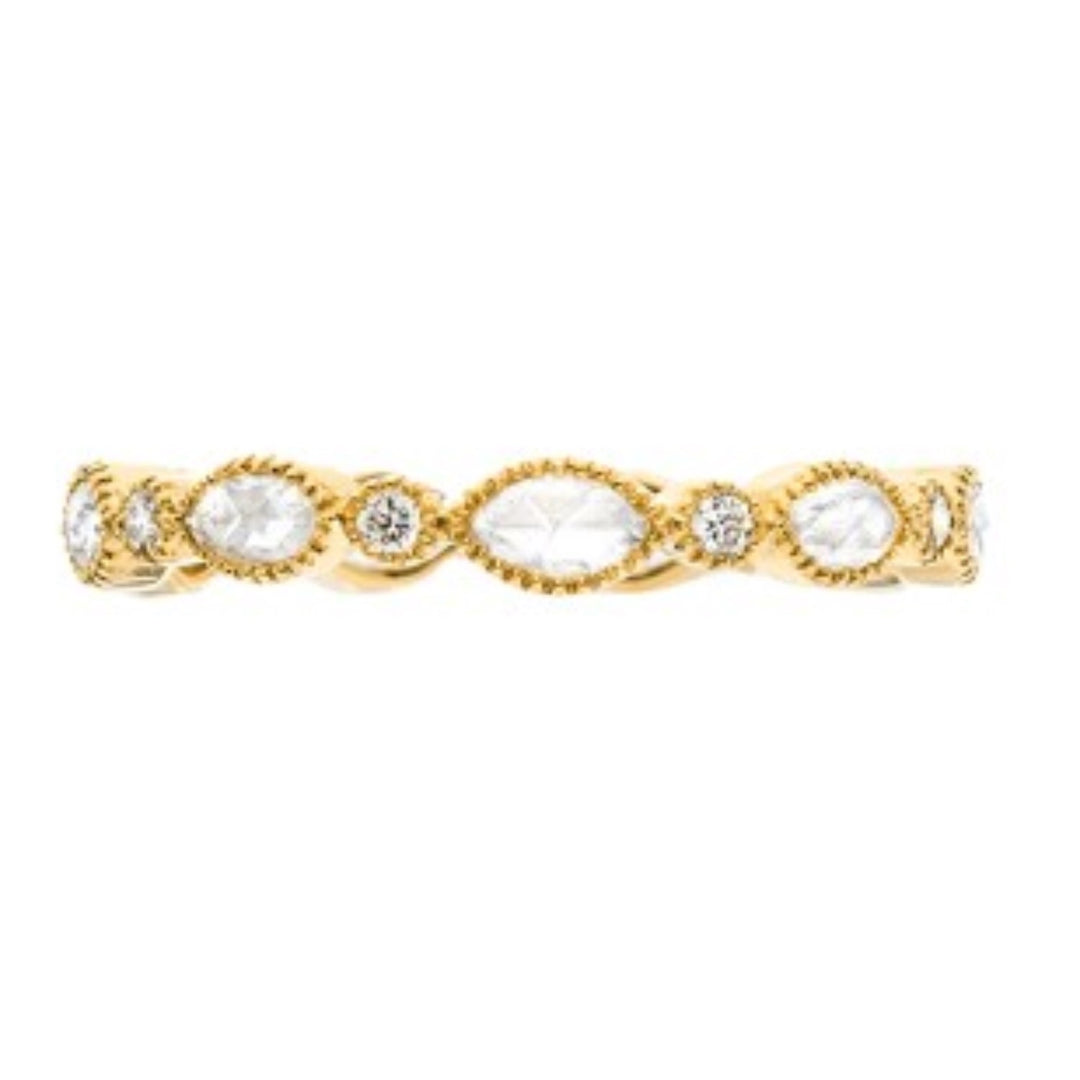 18K Yellow Gold "Amara" Band With Marquise And Round Diamonds - Size 6.5