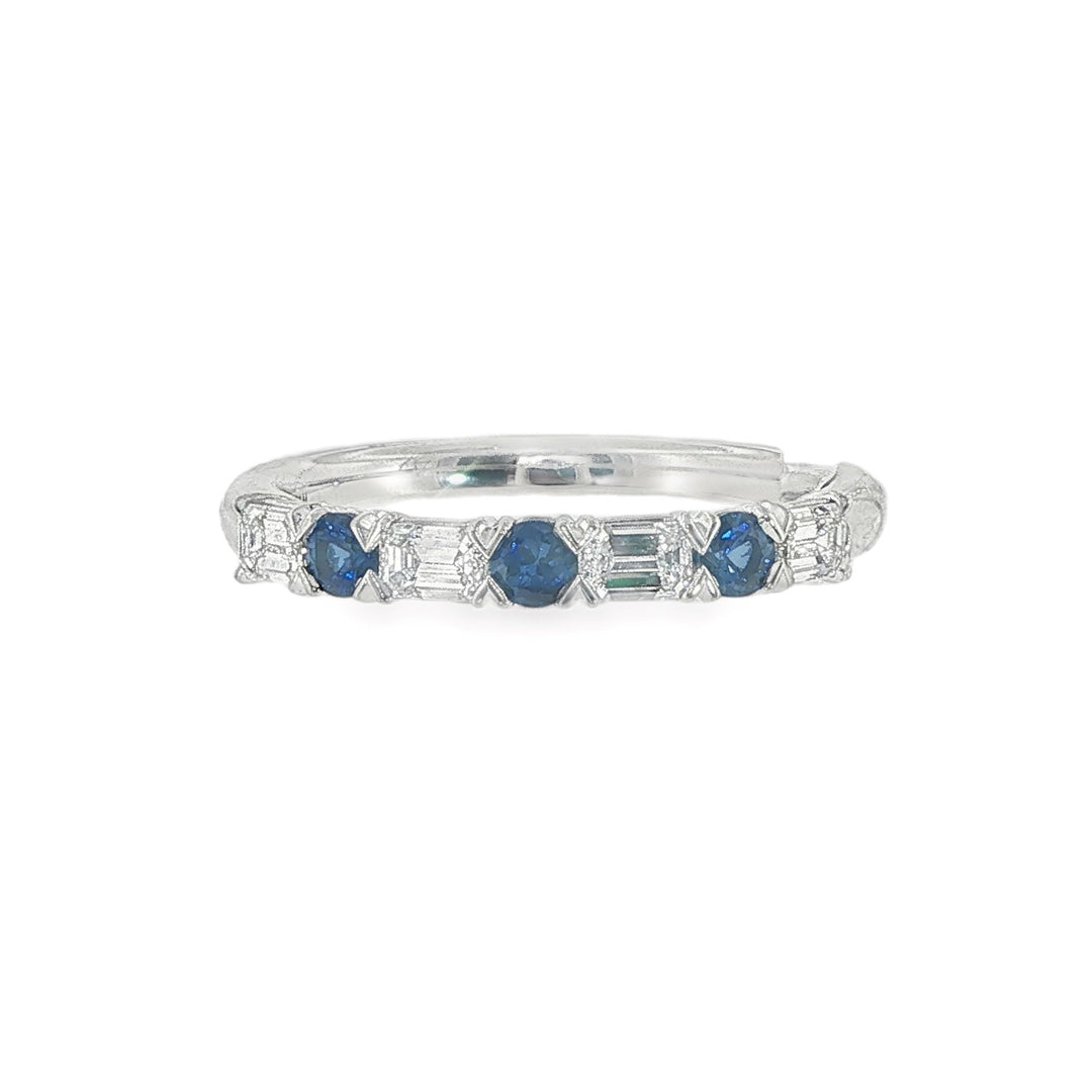Platinum Petite Grand Aire Diamond And Sapphire Wedding Band - Size 6