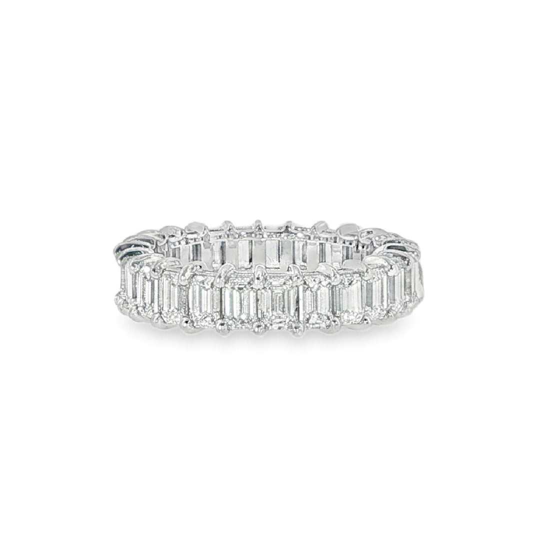 14K White Gold Emerald Cut Diamond Eternity Band - Size 6.5