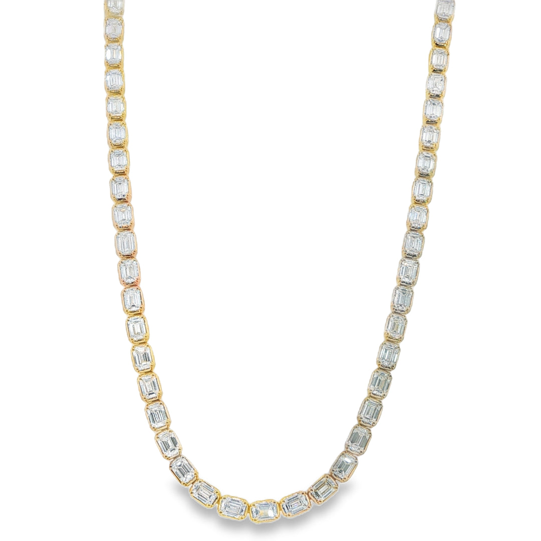 14K Yellow Gold Emerald Cut Diamond Tennis Necklace Weighing 16.59cts - 16.5"