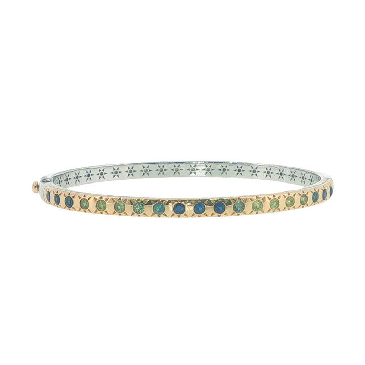 Mixed Metal Wish On A Star Bangle With Blue And Green Sapphires - 6.5"