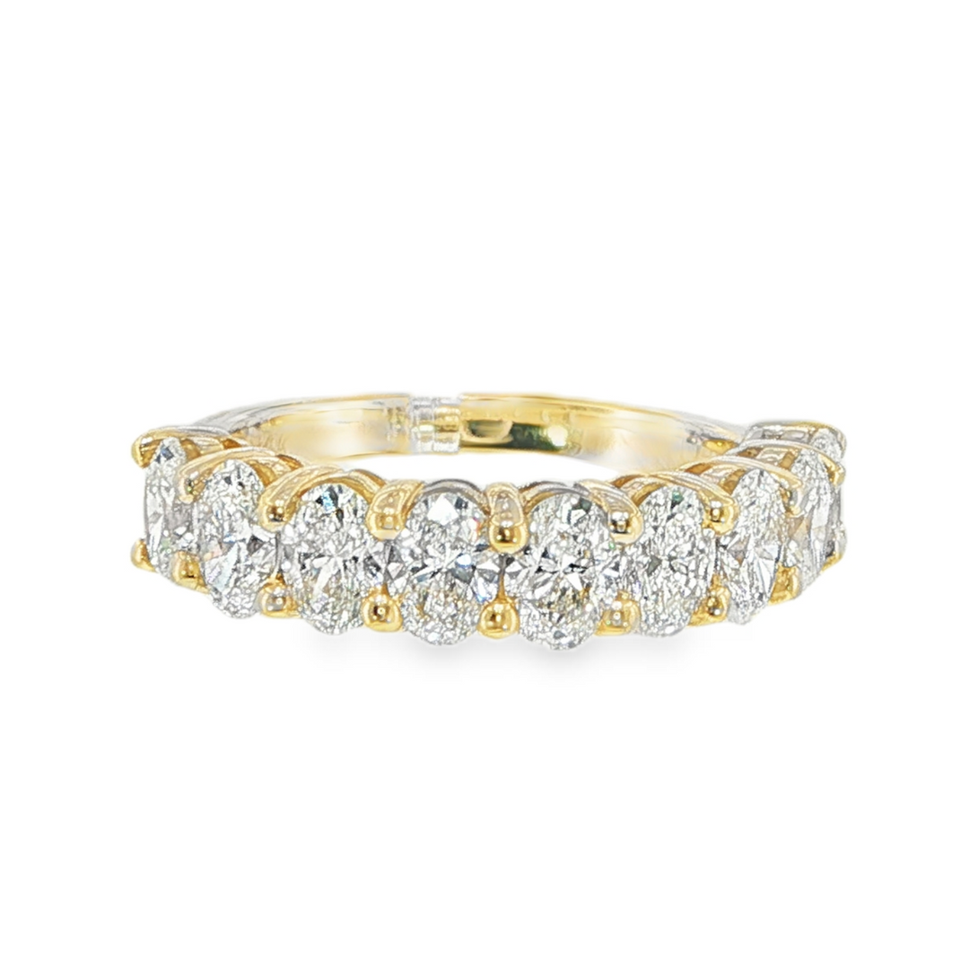 14K Yellow Gold Ring With 9 Oval Diamonds - Size 6.5