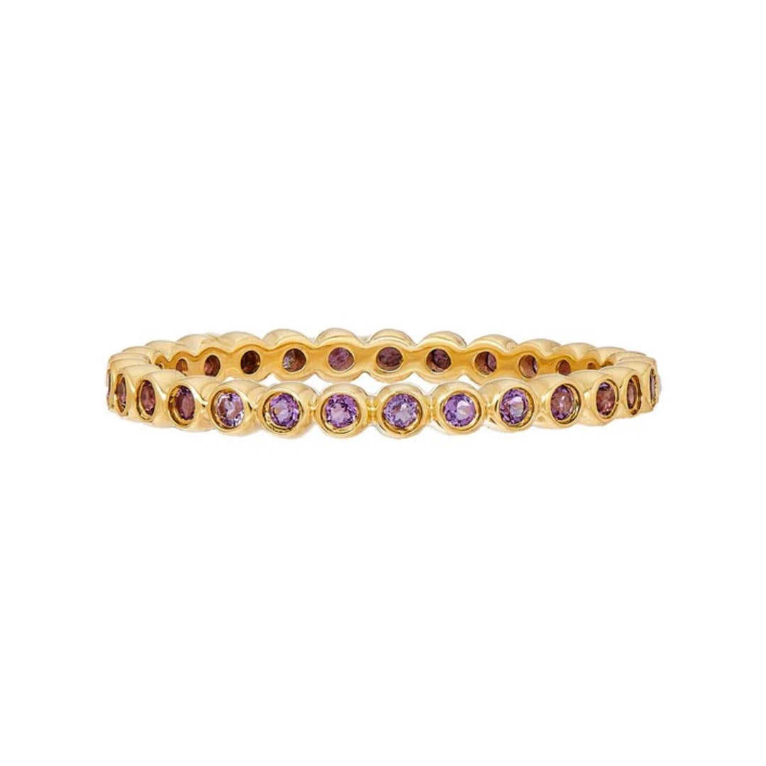 18K Yellow Gold Mini Purple Sapphire Bezel Band - Size 6.5