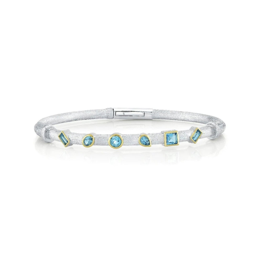 Sterling Silver Mixed Shape Swiss Blue Topaz Bracelet - 6.5"