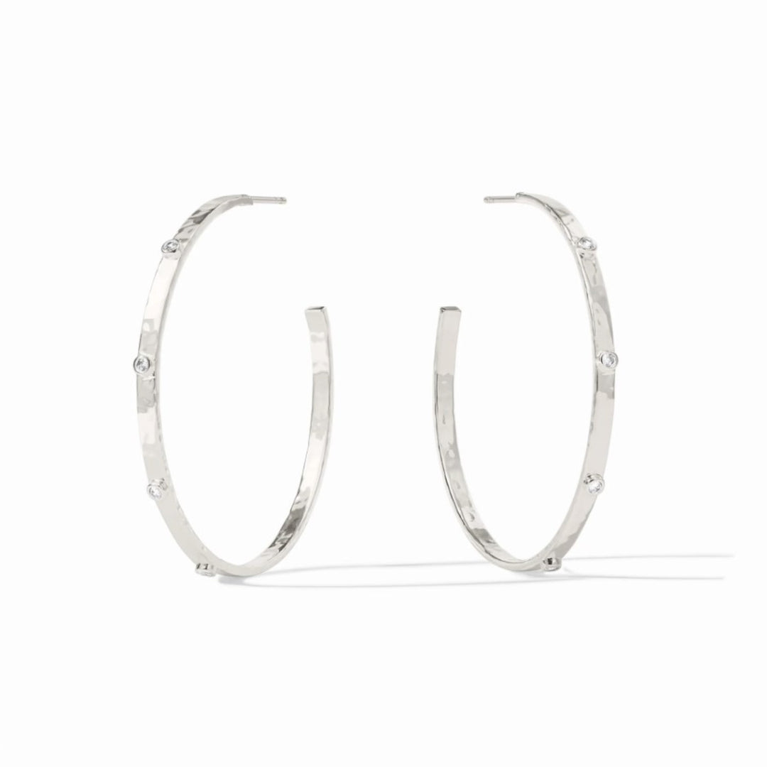 Silver Crescent Stone Hoops With Cubic Zirconia - XL