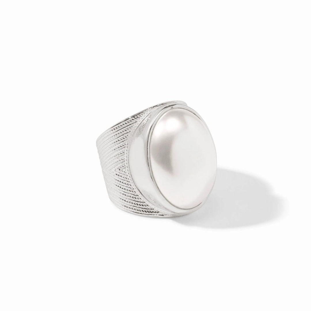 Silver Verona Statement Ring In Pearl - Size 7