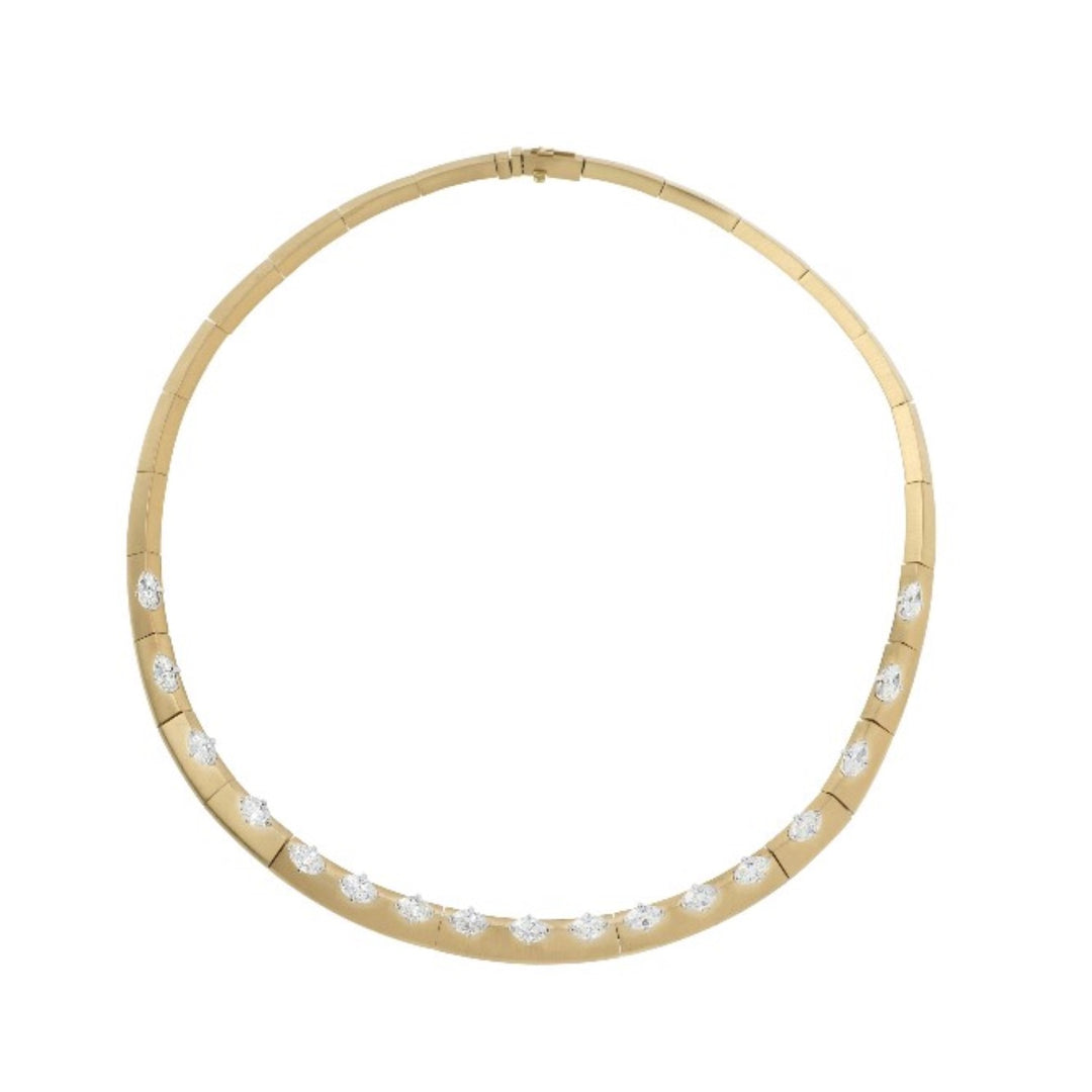 18K Gold Necklace with 17 Oval Diamonds