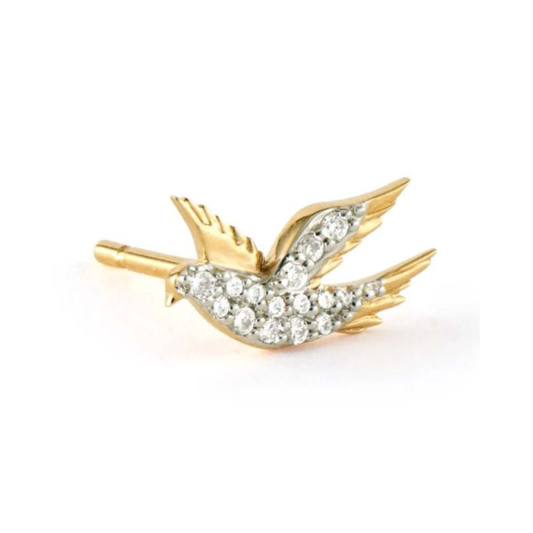 14K Gold Pave Diamond Songbird Stud Earring