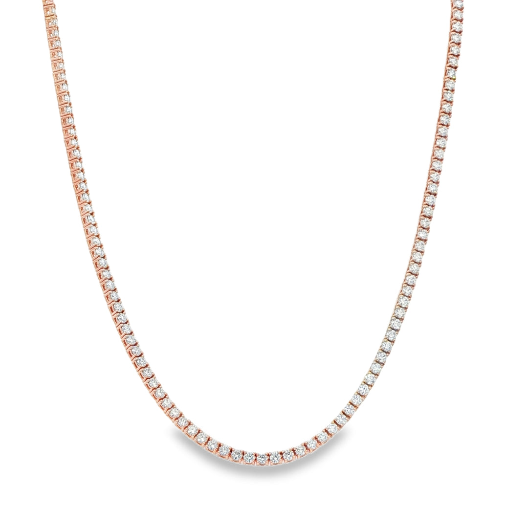14K Rose Gold Diamond Tennis Necklace Weighing 5.90cts - 17"