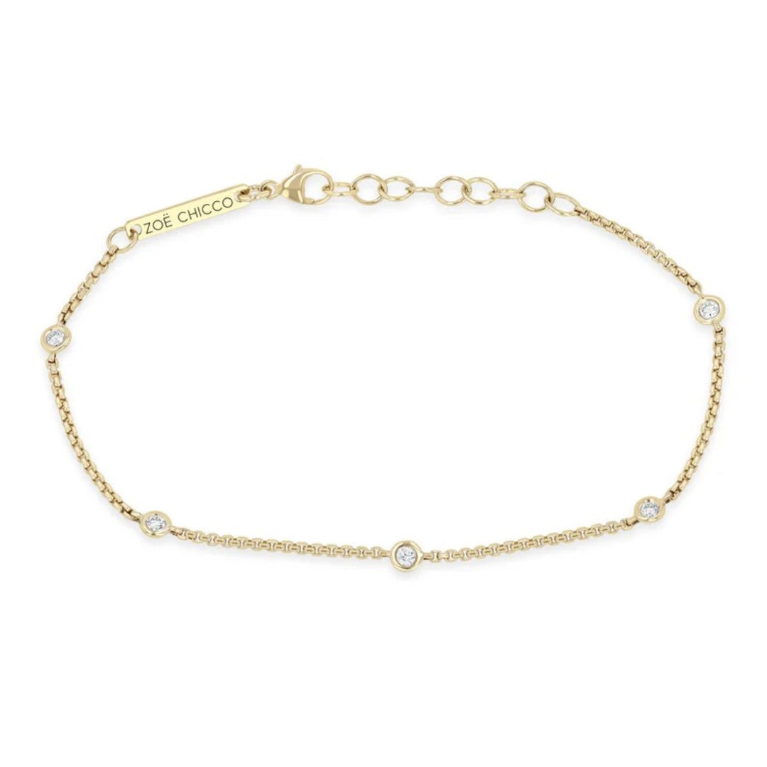 14K Yellow Gold Set Round Diamond Station Bracelet