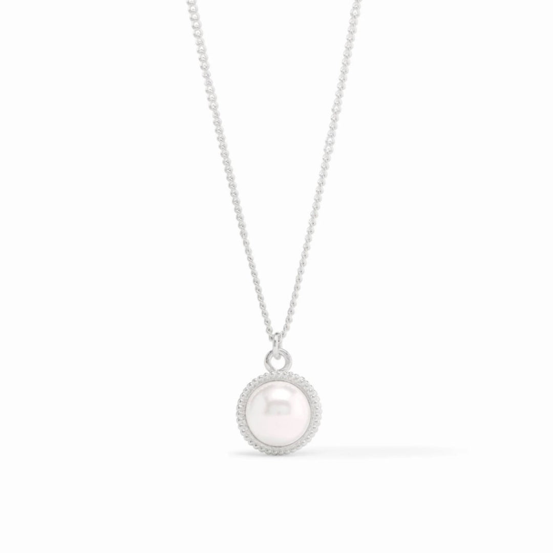 Silver Fleur-de-Lis Solitaire Necklace In Pearl