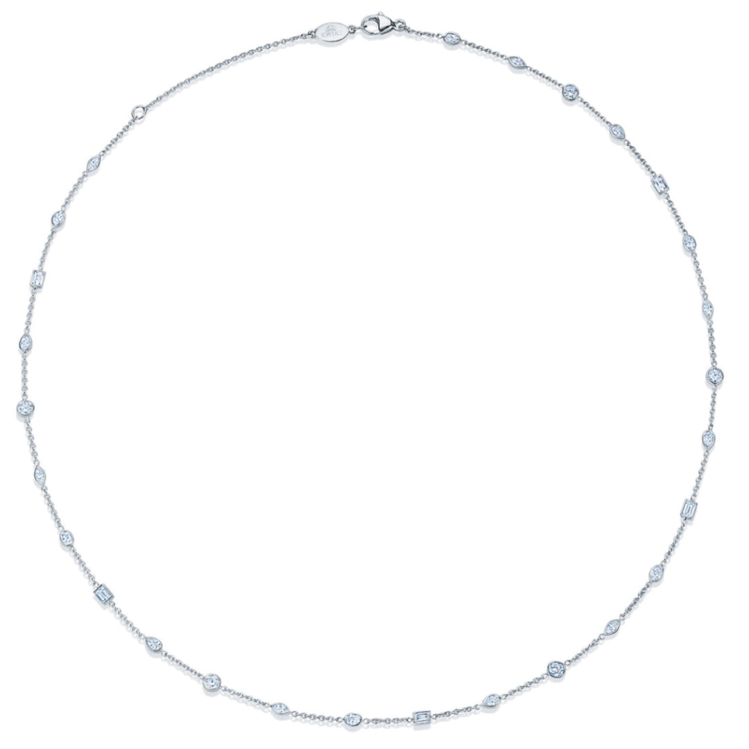 18K White Gold Mixed Shape Diamond Station Necklace - 18"