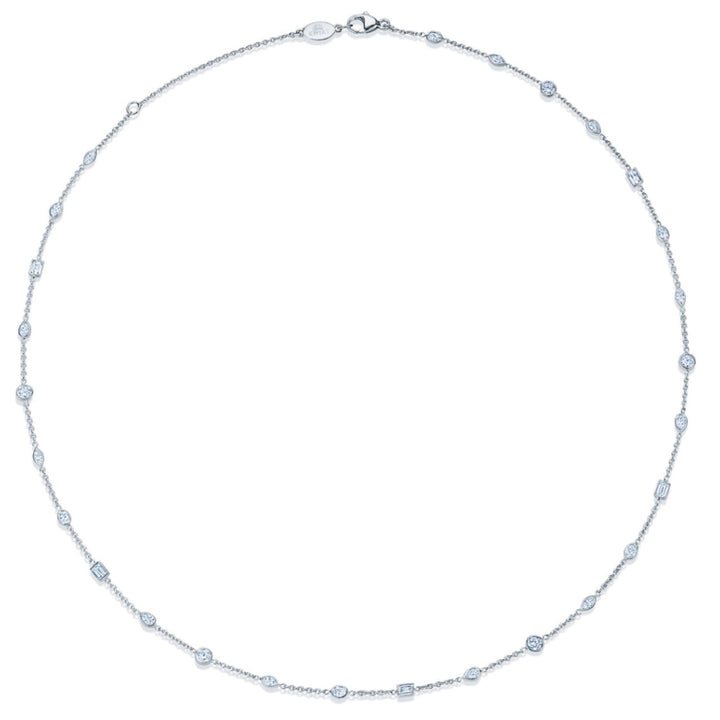 18K White Gold Mixed Shape Diamond Station Necklace - 18"