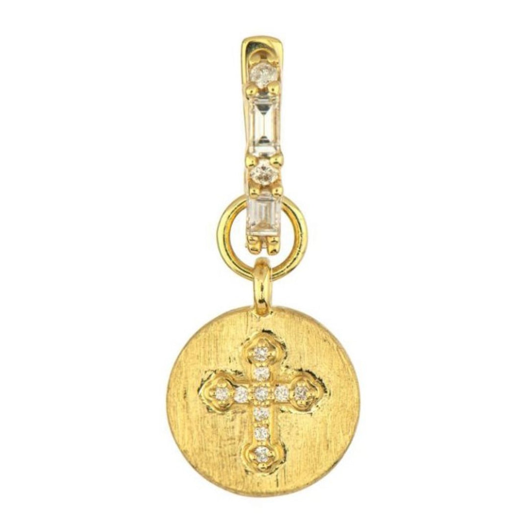 18K Yellow Gold Petite Circle Cross Charm