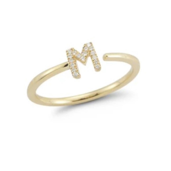 14K Yellow Gold Single Initial Diamond "M" Ring - Size 4.5