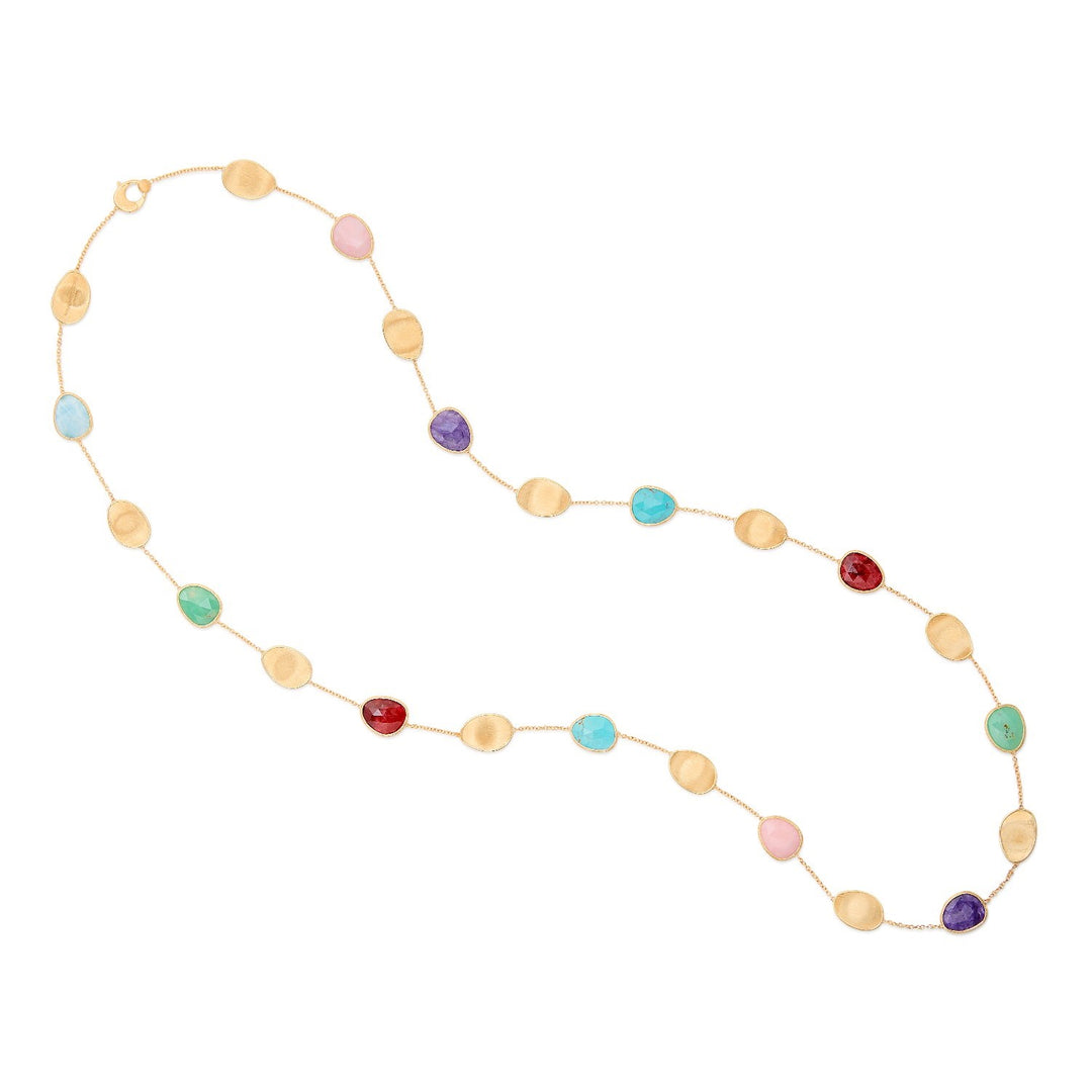 18K Yellow Gold Long Necklace with Mixed Gemstones