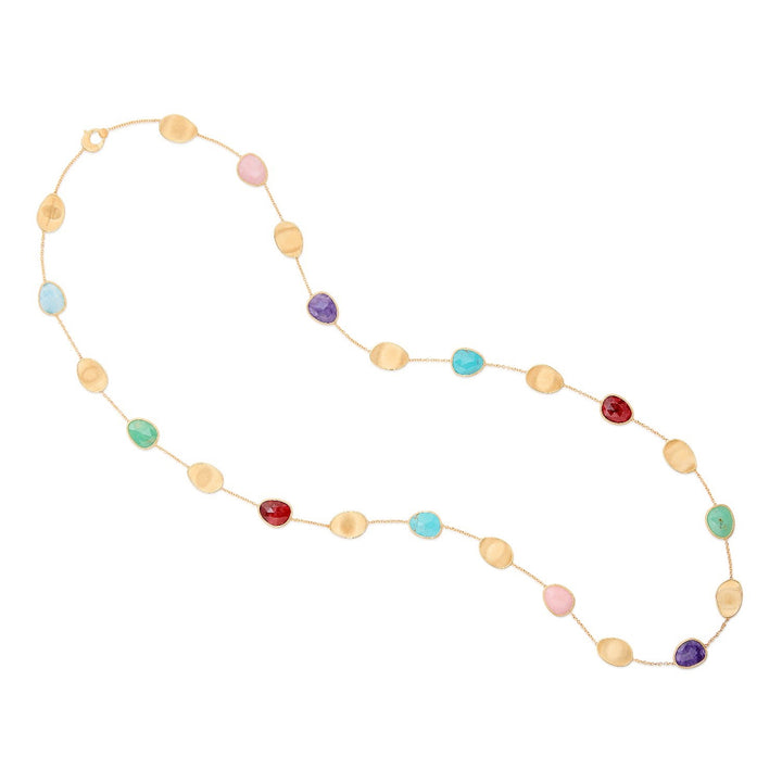 18K Yellow Gold Long Necklace with Mixed Gemstones