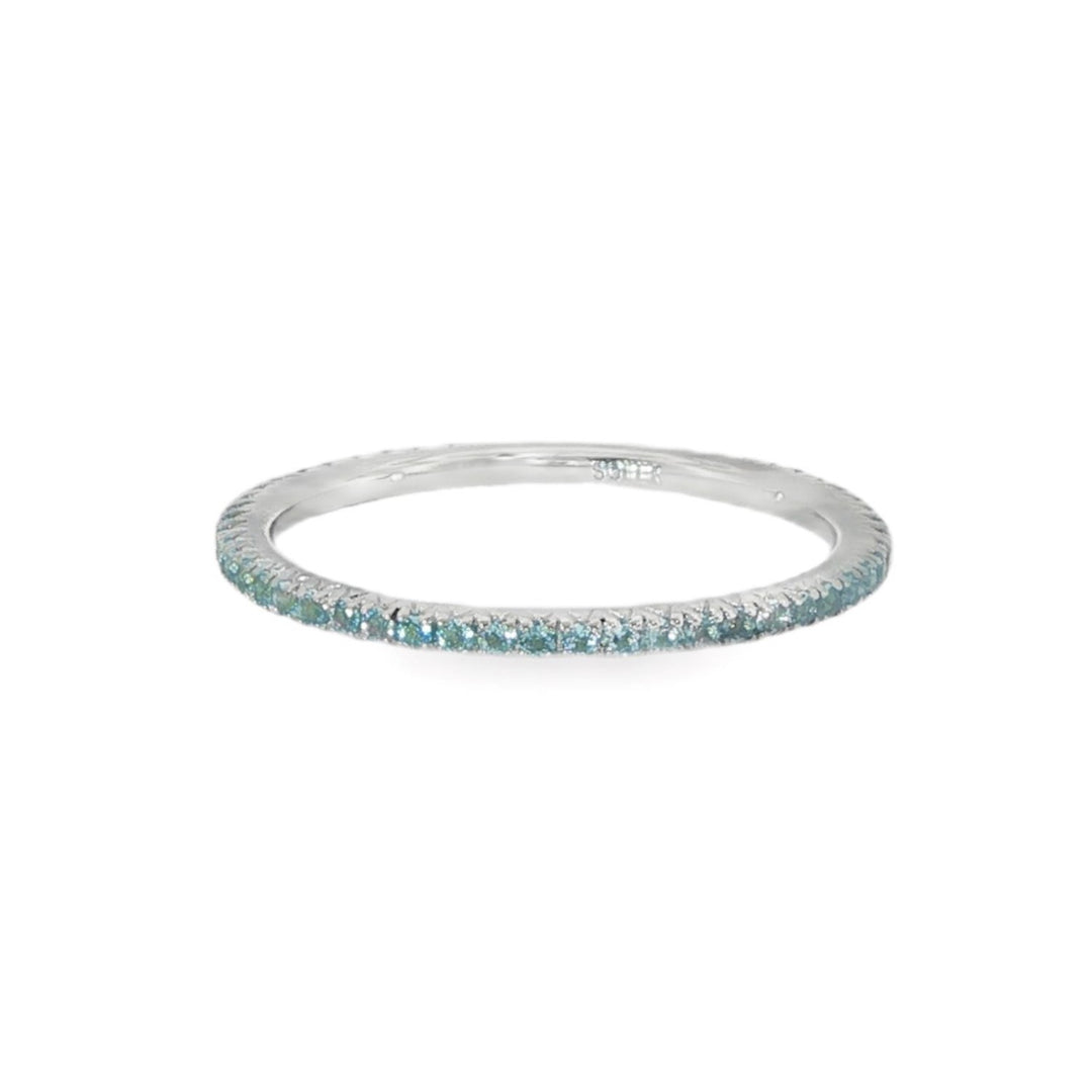 14K White Gold Blue Topaz Eternity Stacking Band - Size 6.5