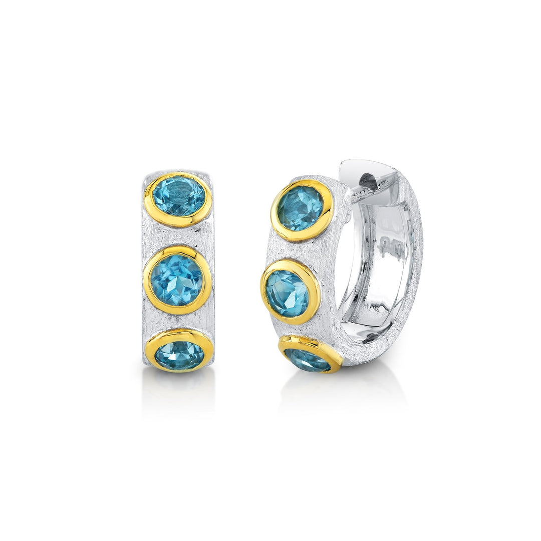 Sterling Silver Huggies With Bezel Set Swiss Blue Topaz