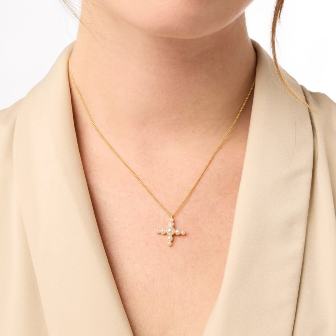 Gumdrop Cross Necklace In Pearl