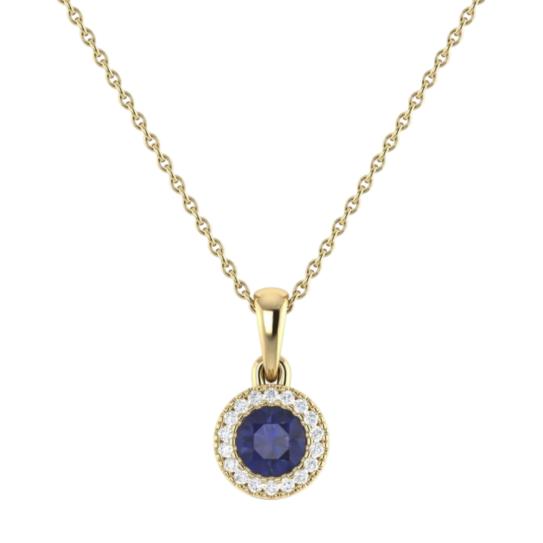 Sapphire and Diamond Circle Pendant Necklace