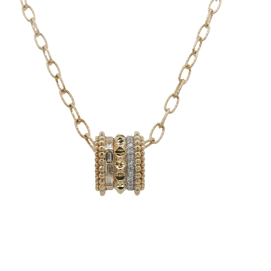 18K Yellow Gold Pendant with Round and Baguette Diamonds