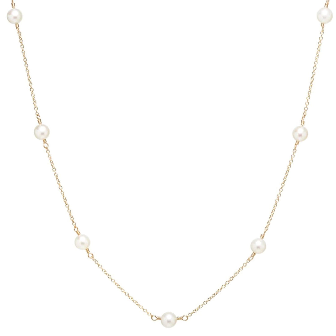 14K Yellow Gold Chain Necklace With 7 Freshwater Pearls