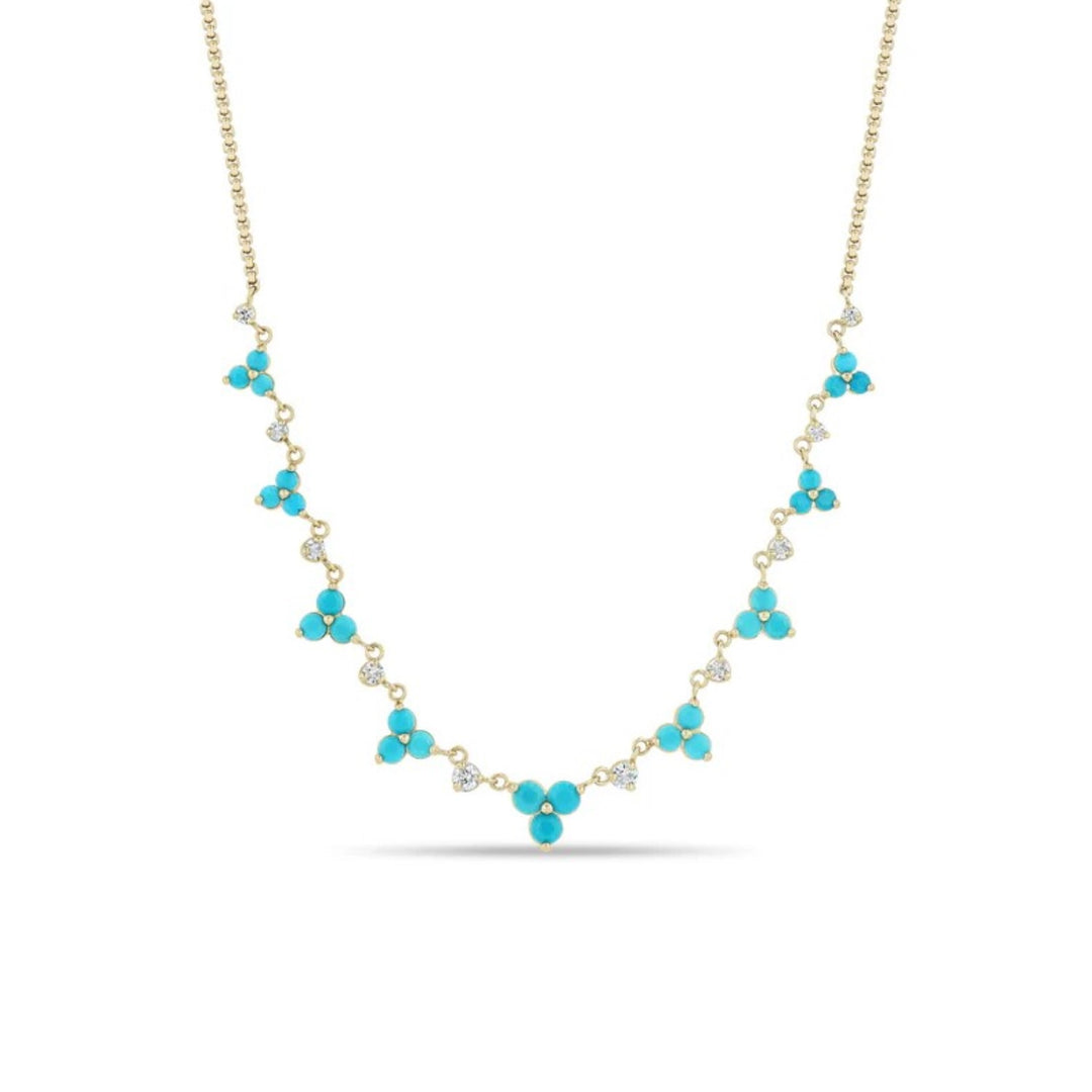 14K Yellow Gold Diamond And Turquoise Trio Necklace