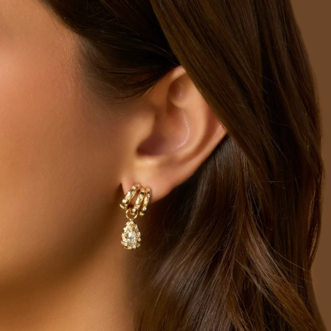 Astrid Triple Hoops With Pear Diamond Drops