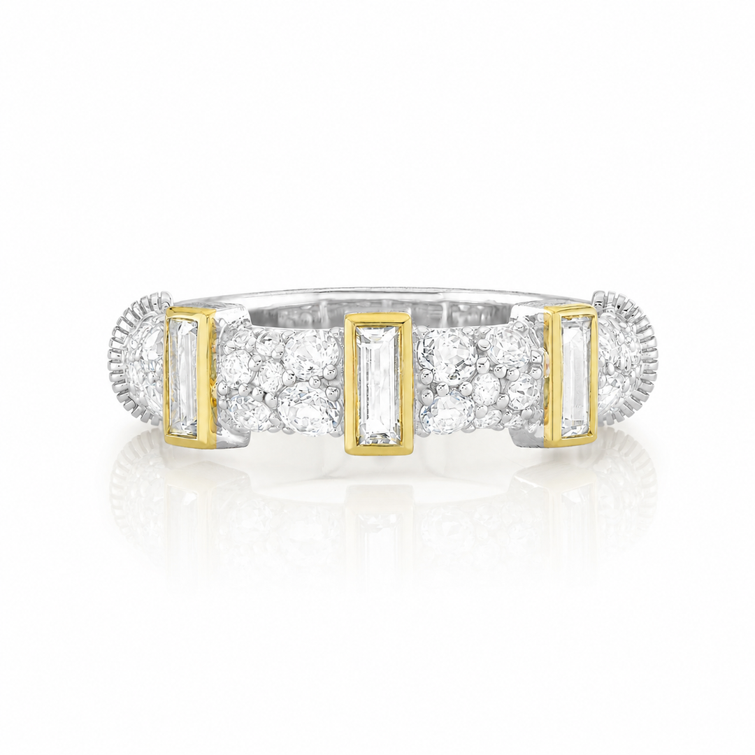 Sterling Silver Band With Pave And Baguette White Topaz - Size 7