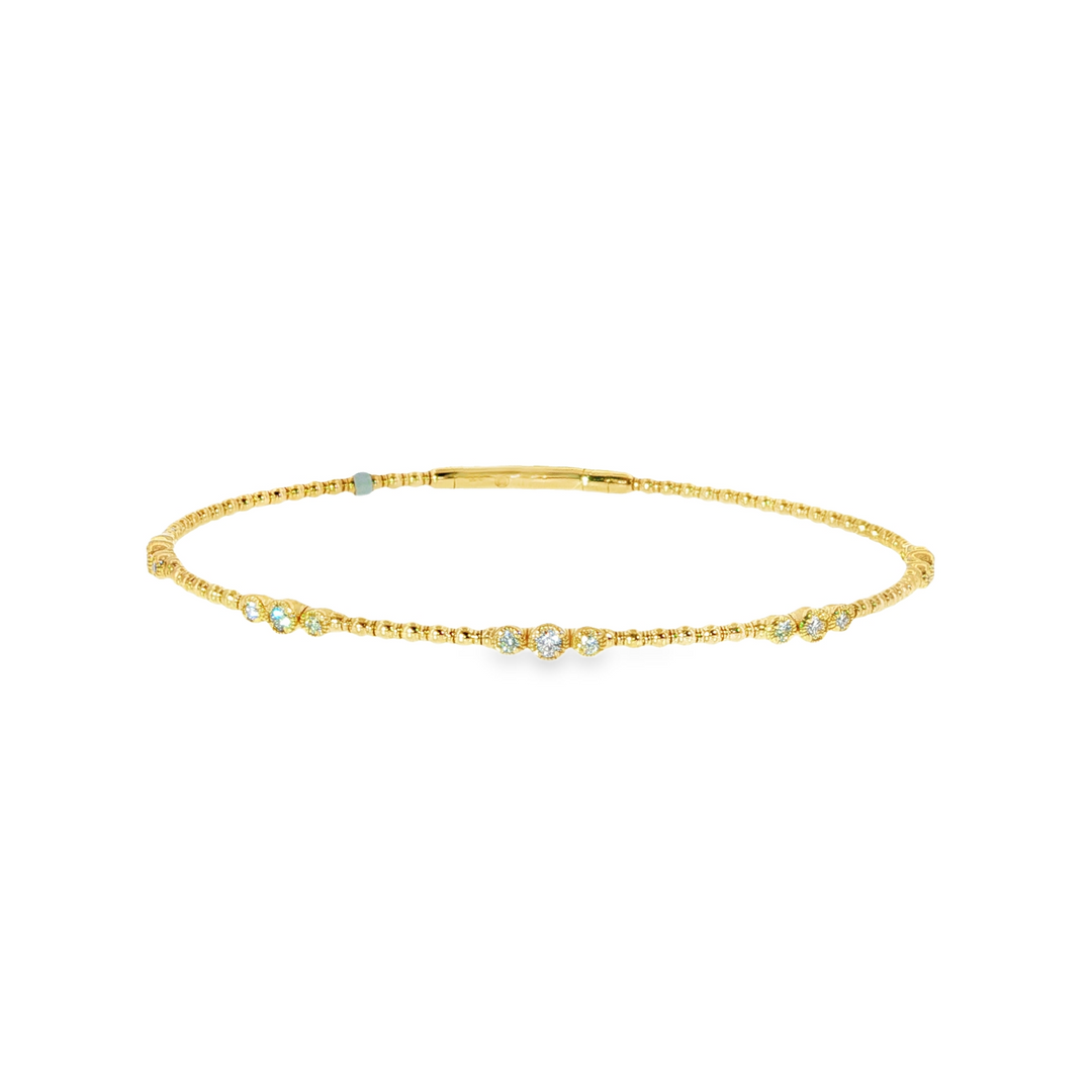 Yellow Gold Flexible Bead Bracelet With Diamond Trio Stations