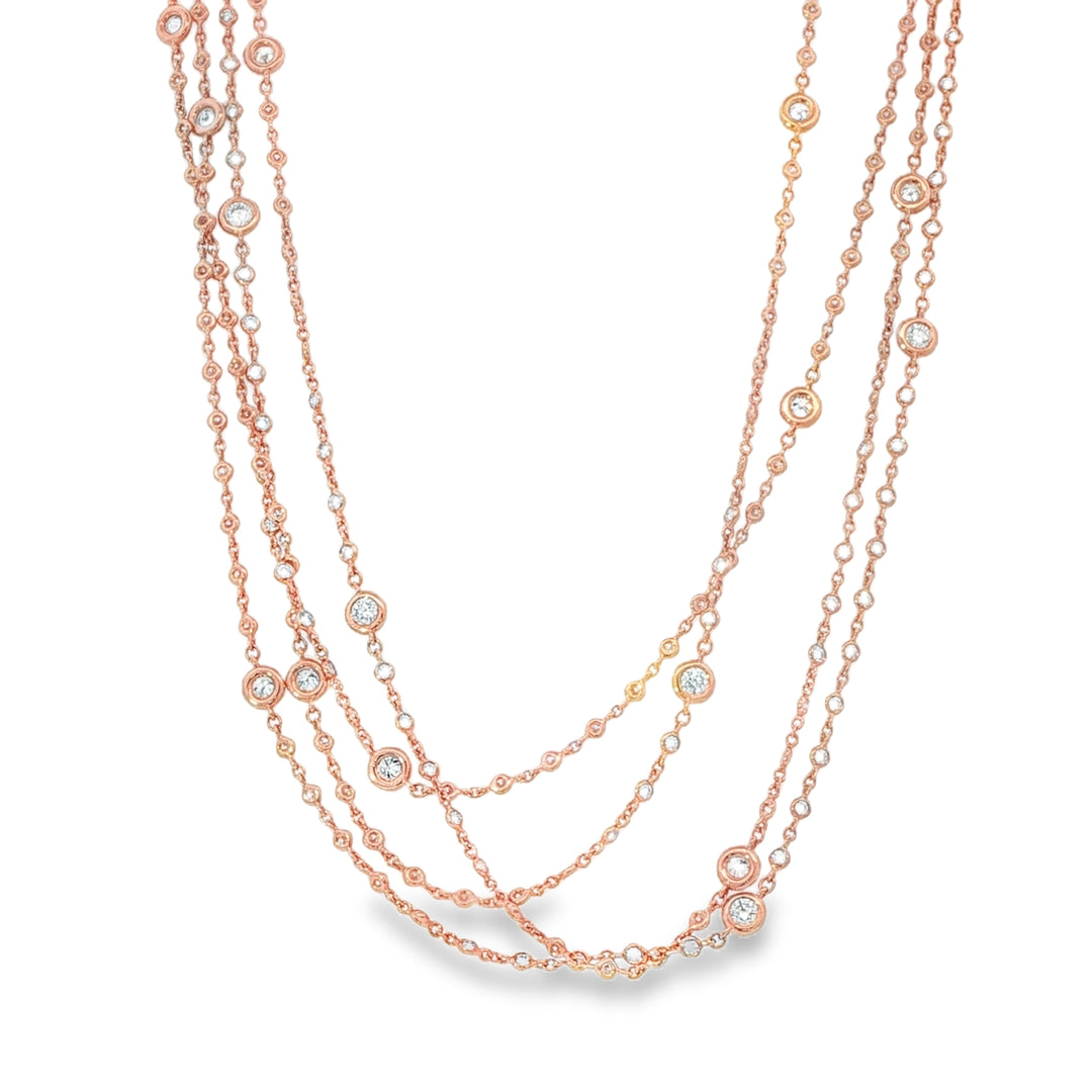Rose Gold Diamond By The Yard Chain With Small and Large Bezel Set Round Diamonds - 69"