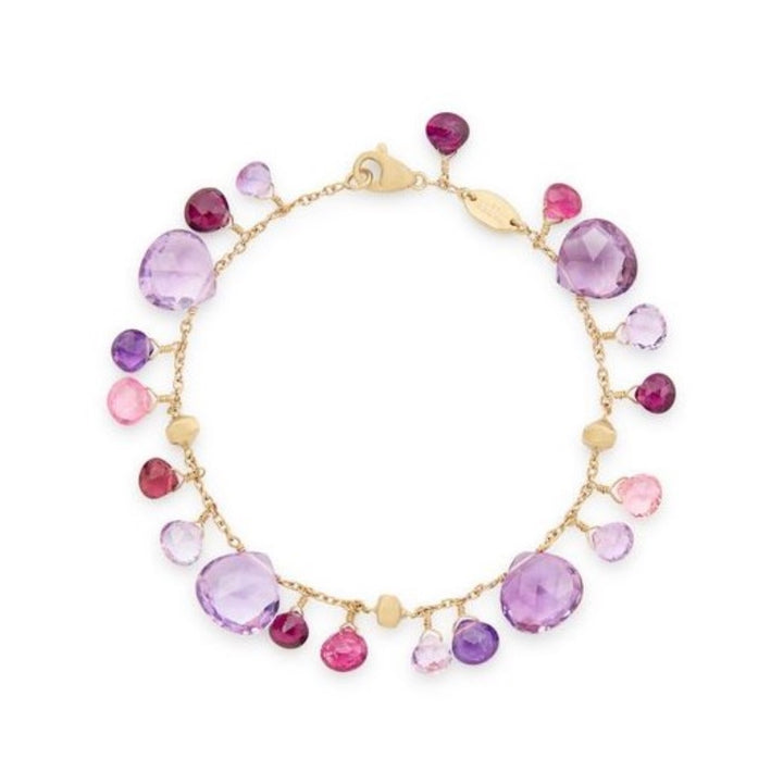 18K Yellow Gold Single-Strand Bracelet With Amethyst And Pink Tourmaline