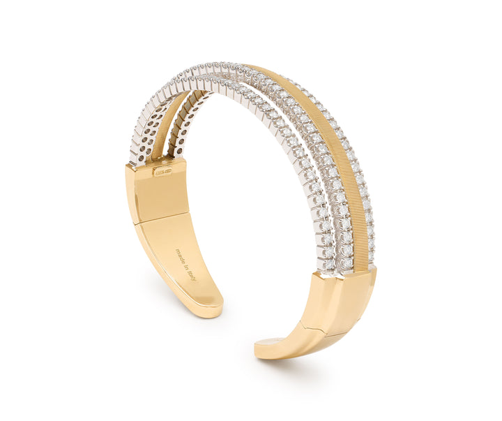 18K Gold 3 Row Diamond Statement Cuff