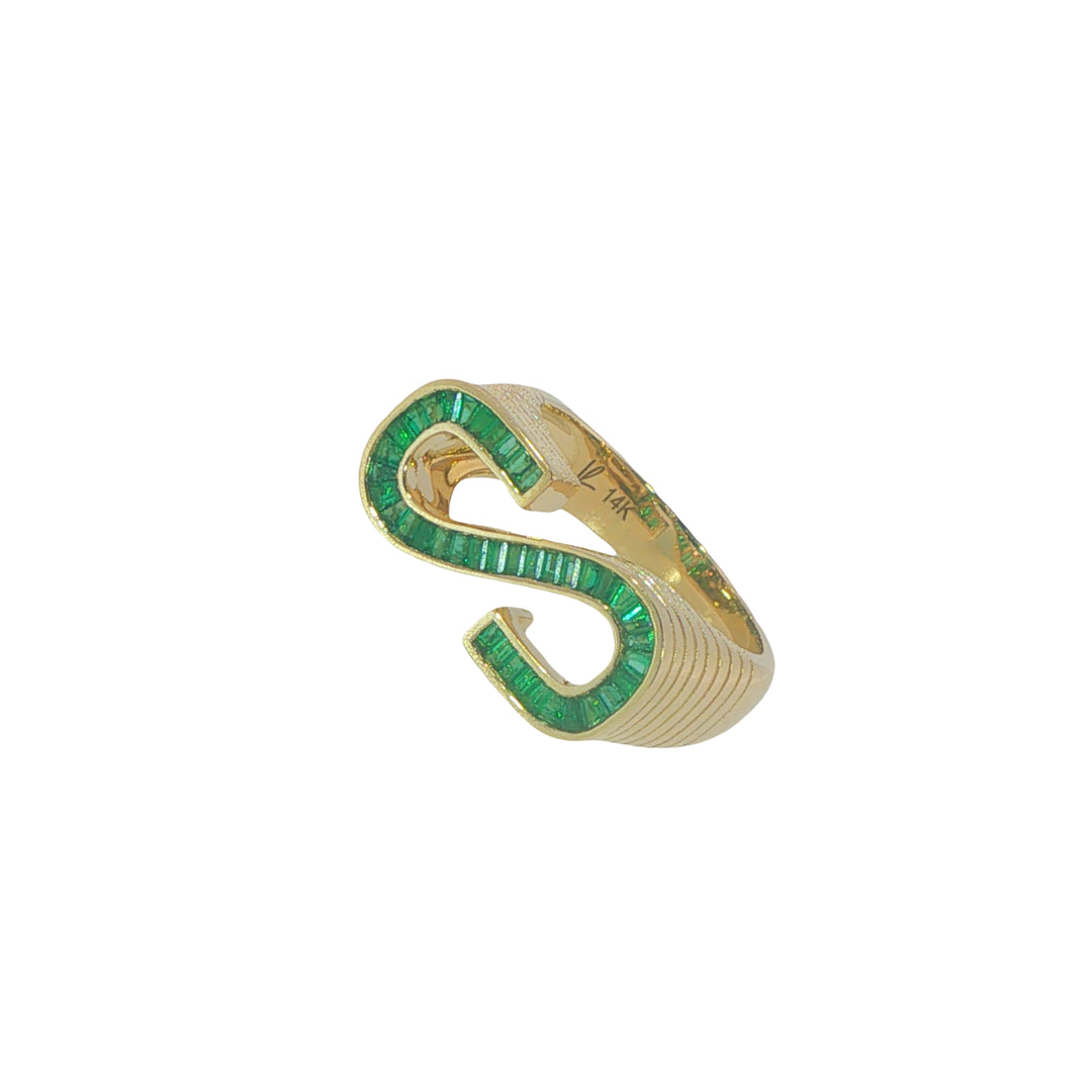 Grandsize Emerald Encrusted "S" Initial Ring - Size 7