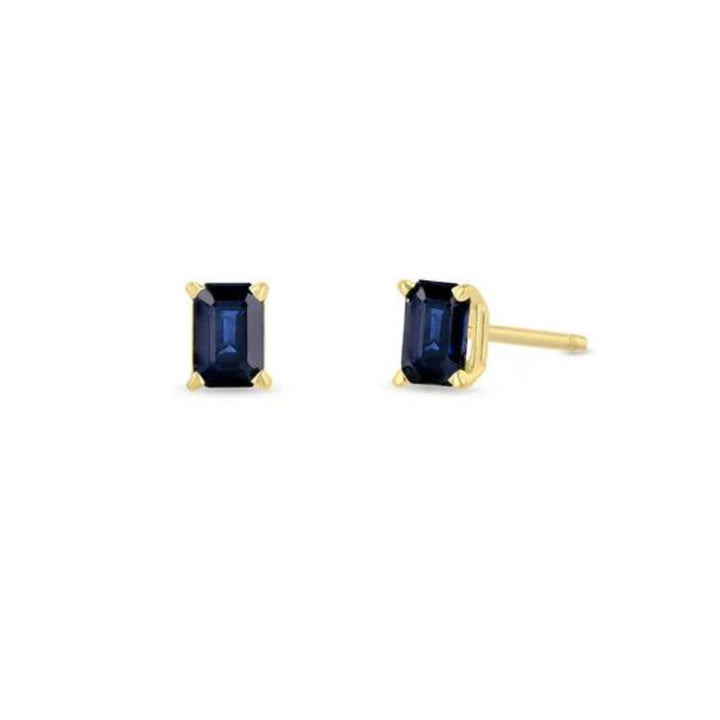 14K Emerald Cut Blue Sapphire Studs