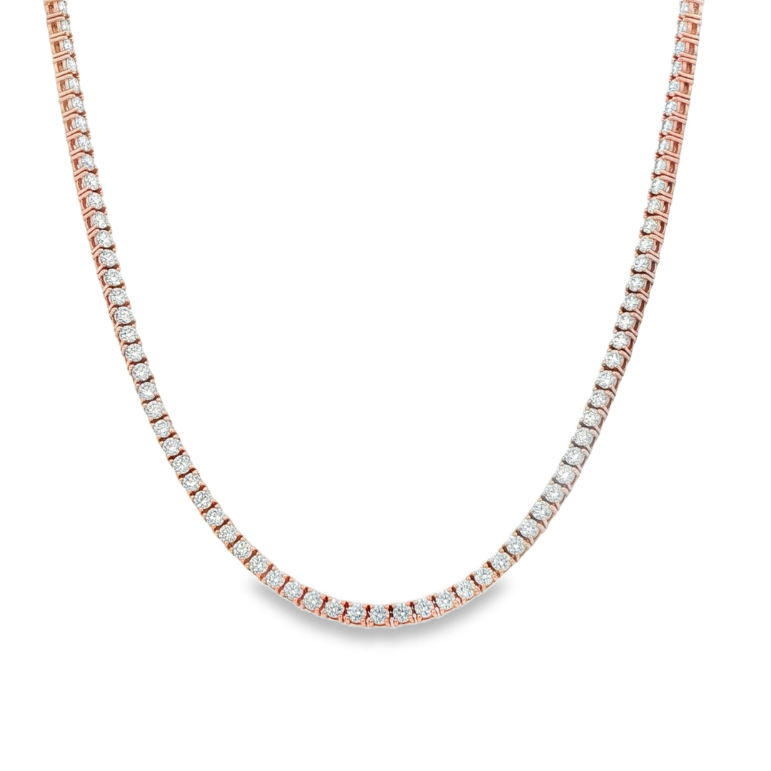 14K Rose Gold Diamond Tennis Necklace Weighing 7.82cts - 18"