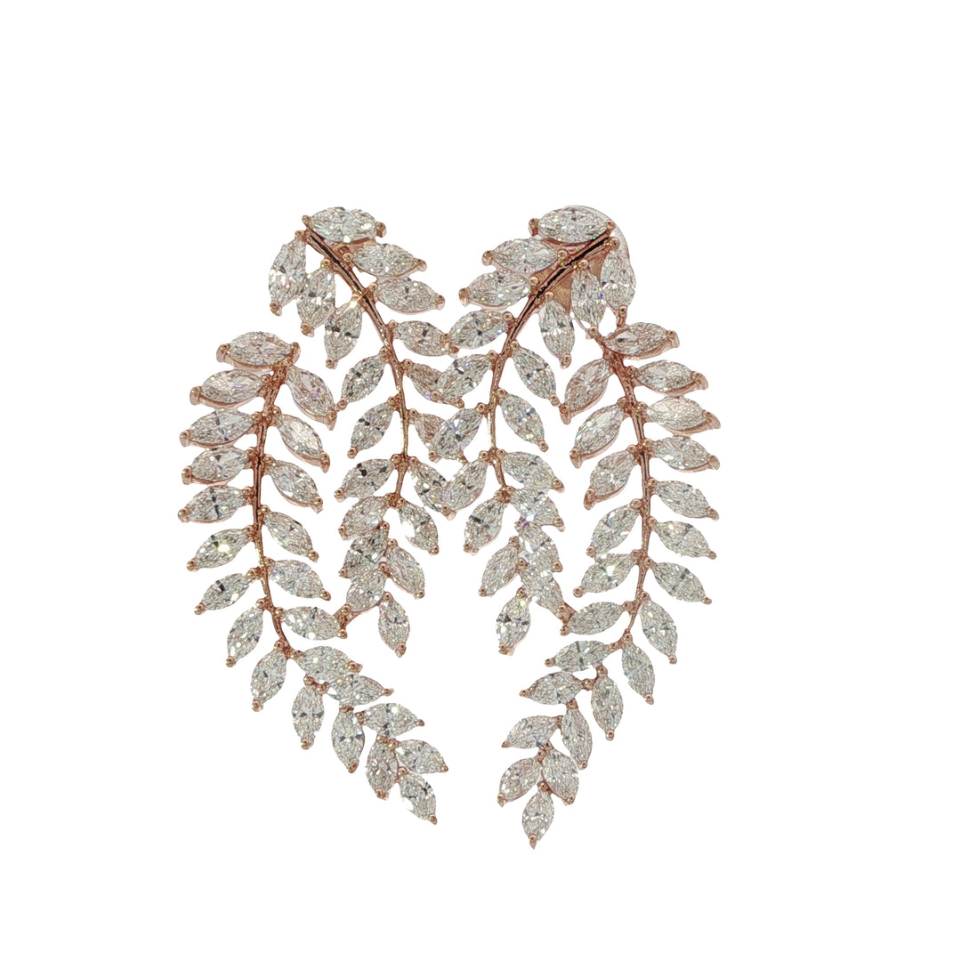 Rose Gold And Marquise Diamond Leaf Drop Earrings