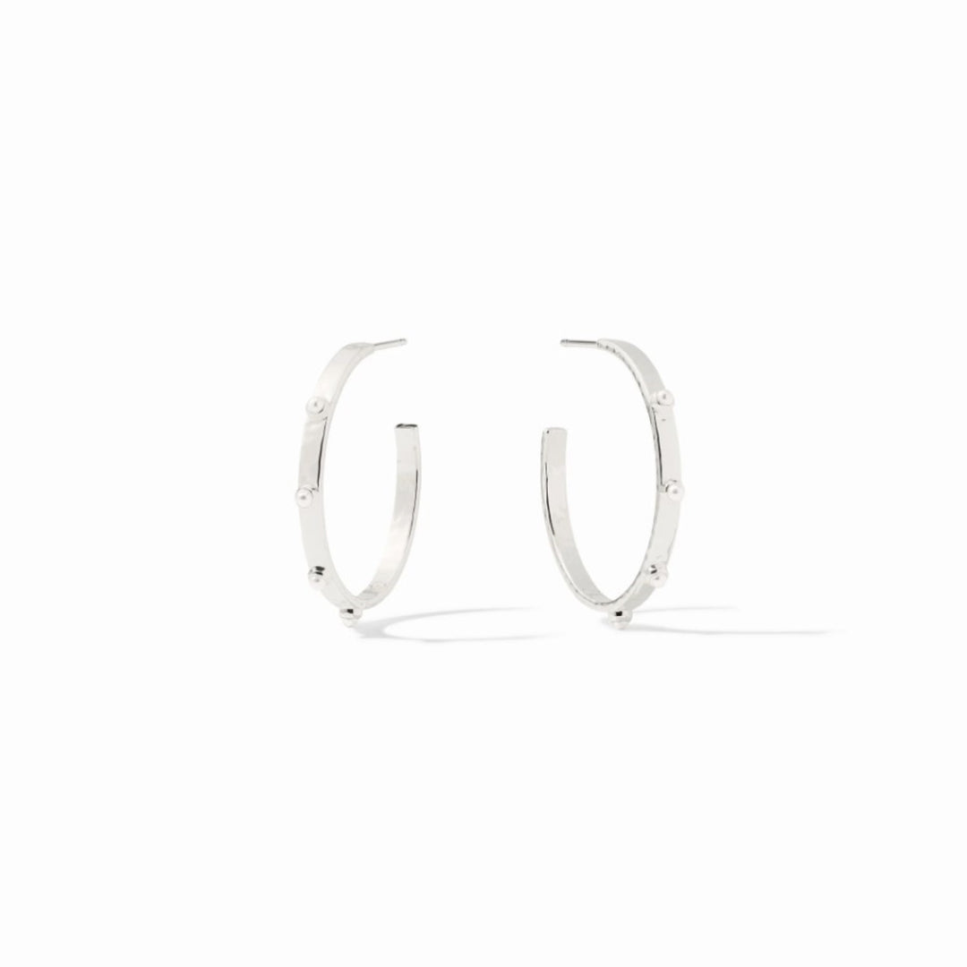 Silver Crescent Stone Hoop With Cubic Zirconia - Medium