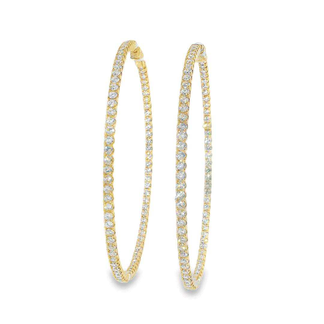 14K Yellow Gold And Diamond Inside Out Hoops Weighing 4.96cts