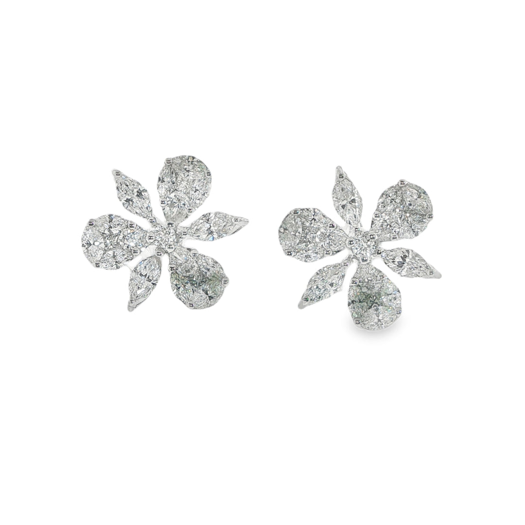 18K White Gold Floral Diamond Studs