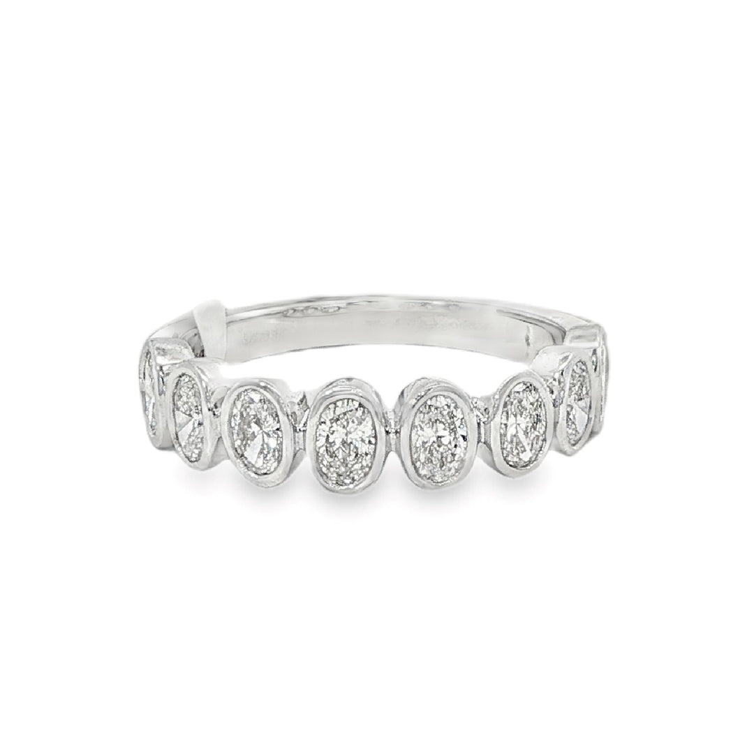 18K White Gold Diamond Ring With 8 Bezel Set Oval Diamonds Weighing 1.06cts - Size 6.5
