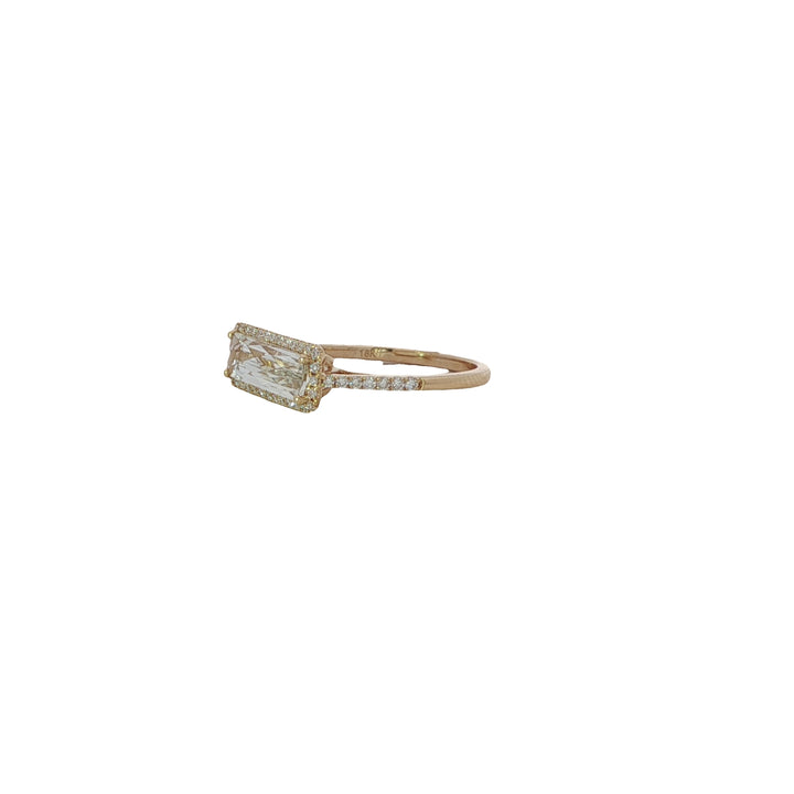 18K White Topaz Bar and Diamond Halo Ring