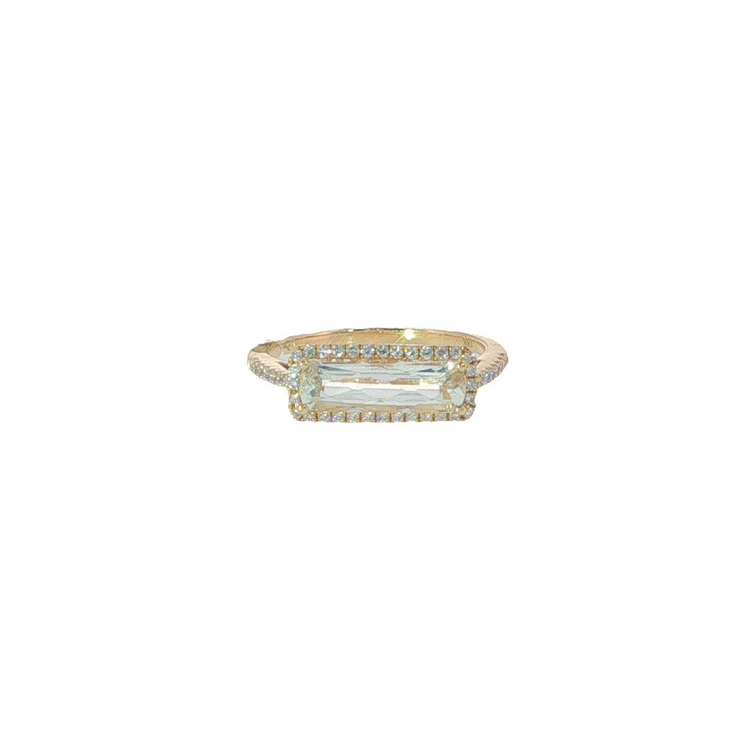 18K White Topaz Bar and Diamond Halo Ring