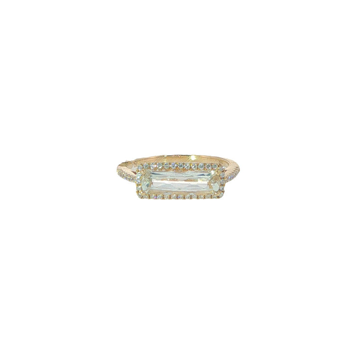 18K White Topaz Bar and Diamond Halo Ring