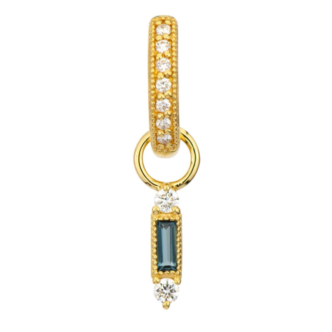 18K Yellow Gold Petite Simple Stone Baguette London Blue Topaz Earring Charm
