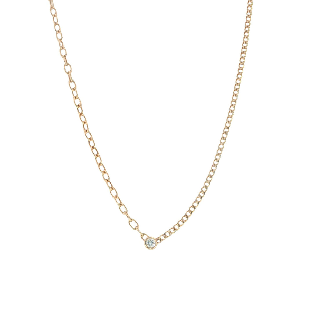 14K Yellow Gold Mixed Chain Necklace With Single Diamond