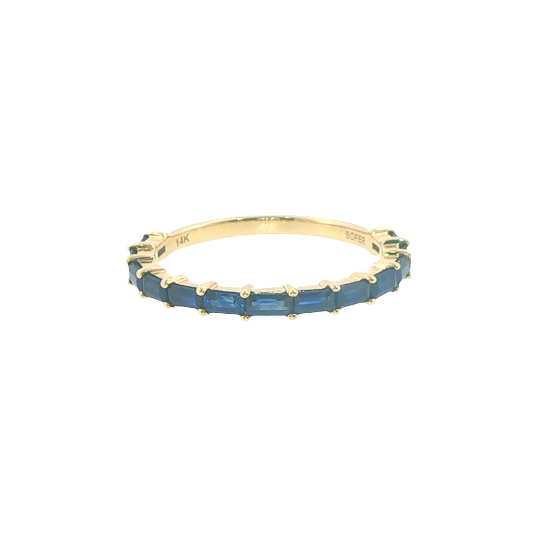 14K Yellow Gold Blue Sapphire Baguette Band - Size 6.5